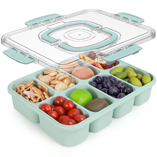 8-Compartment Snackle Box Container with Lid and Handle (Green)
