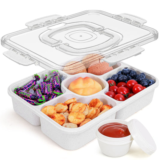 5-Compartment Large Portion Snackle Box Container with Sauce Container, Veggie Fruit Divided Serving Tray