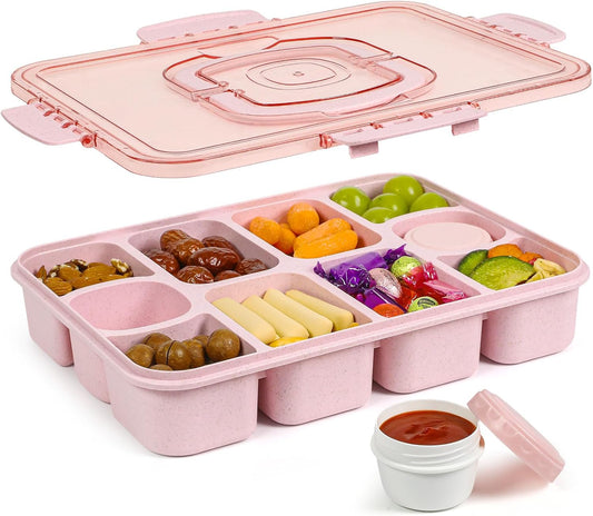 RicheMake Snackle Box Container - 10-Compartment Divided Serving Tray with Lid and Handle