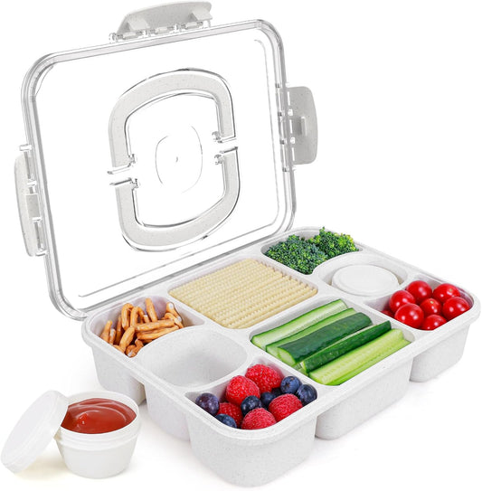 8-Compartment Snackle Box Container, Built-in 2 Sauce Containers