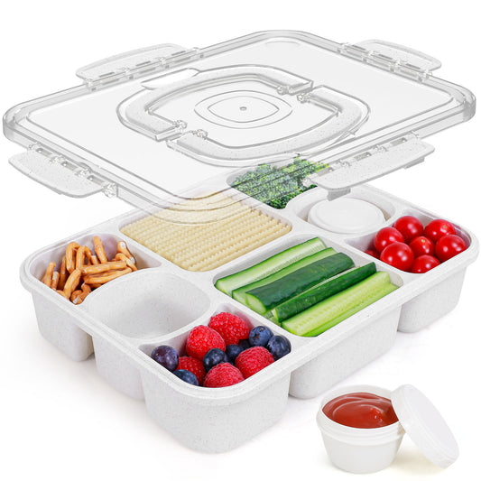 8-Compartment Snackle Box Container, Built-in 2 Sauce Containers